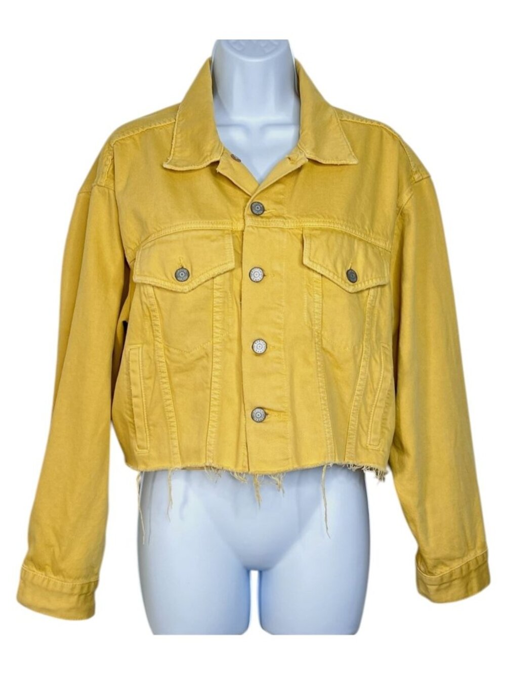 Boyish Jeans The Harvey Cropped Jean Jacket In Honey Light Yellow Frayed Small View 2